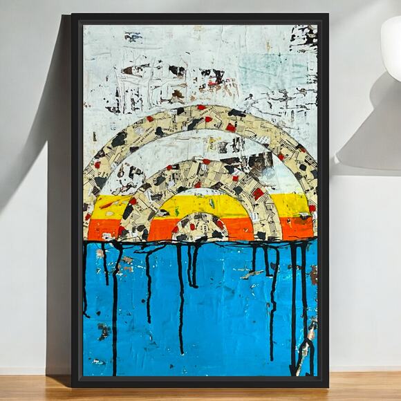 Original Framed Mixed Media Modern Art Collage Painting 12x18 